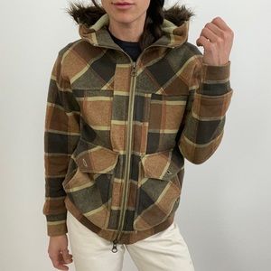 Volcom Plaid Fur Hood Coat